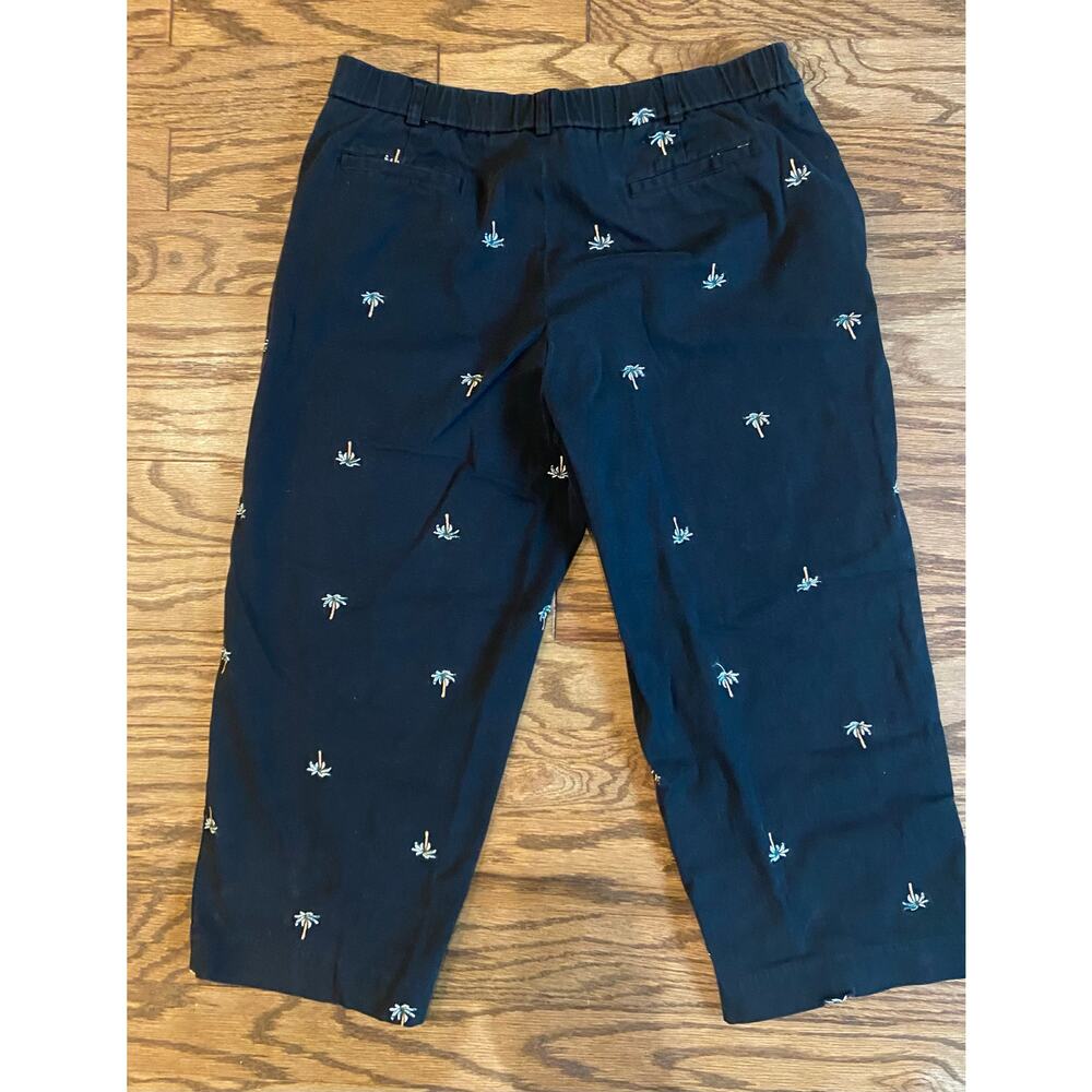 KIM ROGERS Women's Pants Black Embroidered Palm Tree 34x21 Cropped Whimsical Fun